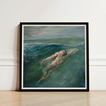 Framed Painting Nude Figure Turbulent Ocean Waves Rendered Enters La Farge’s, Picture Plane, Diagonally, Flesh-toned Form Cutting,