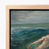 Framed Canvas Painting Figure Turbulent Ocean Waves Rendered Enters La Farge’s, Picture Plane, Diagonally, Flesh-toned Form Cutting,