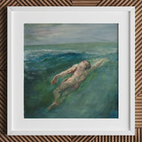 Swimmer - John La Farge Art Print / Canvas Framed Painting Nude Figure Turbulent Ocean Waves Rendered Enters Farge’s, Picture Plane,