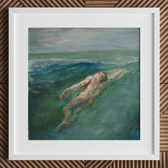 Swimmer - John La Farge Art Print / Canvas Framed Painting Nude Figure Turbulent Ocean Waves Rendered Enters Farge’s, Picture Plane,