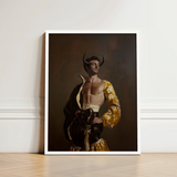 Framed Painting Muscular Man Horns Ornate Yellow Black Gay Matador’s Bravado, Matador Fashionista Art, Meets Queer Sensuality