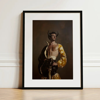 Swish Pricks - Gay Matador Fashionista Art Print / Canvas Black-framed Muscular Man Horns Ornate Gold Matador’s Bravado, Meets Queer