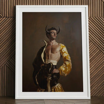 Swish Pricks - Gay Matador Fashionista Art Print / Canvas Framed Painting Muscular Man Black Horns Yellow Flamenco-style Matador’s Bravado,