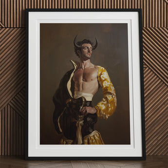 Swish Pricks - Gay Matador Fashionista Art Print / Canvas Framed Painting Muscular Man Dark Horns Ornate Black Matador’s Bravado, Meets