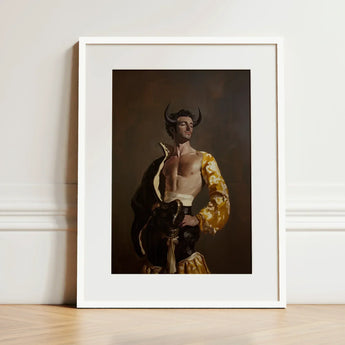 Swish Pricks - Gay Matador Fashionista Art Print / Canvas Framed Painting Muscular Man Horns Ornate Yellow Black Matador’s Bravado, Meets
