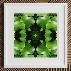 Take me to your Leader - Trippy Leaves Op Art Print, 12x12’’ / 31x31cm / White Frame / 2’’ Matboard, Framed Piece Abstract Art Symmetrical