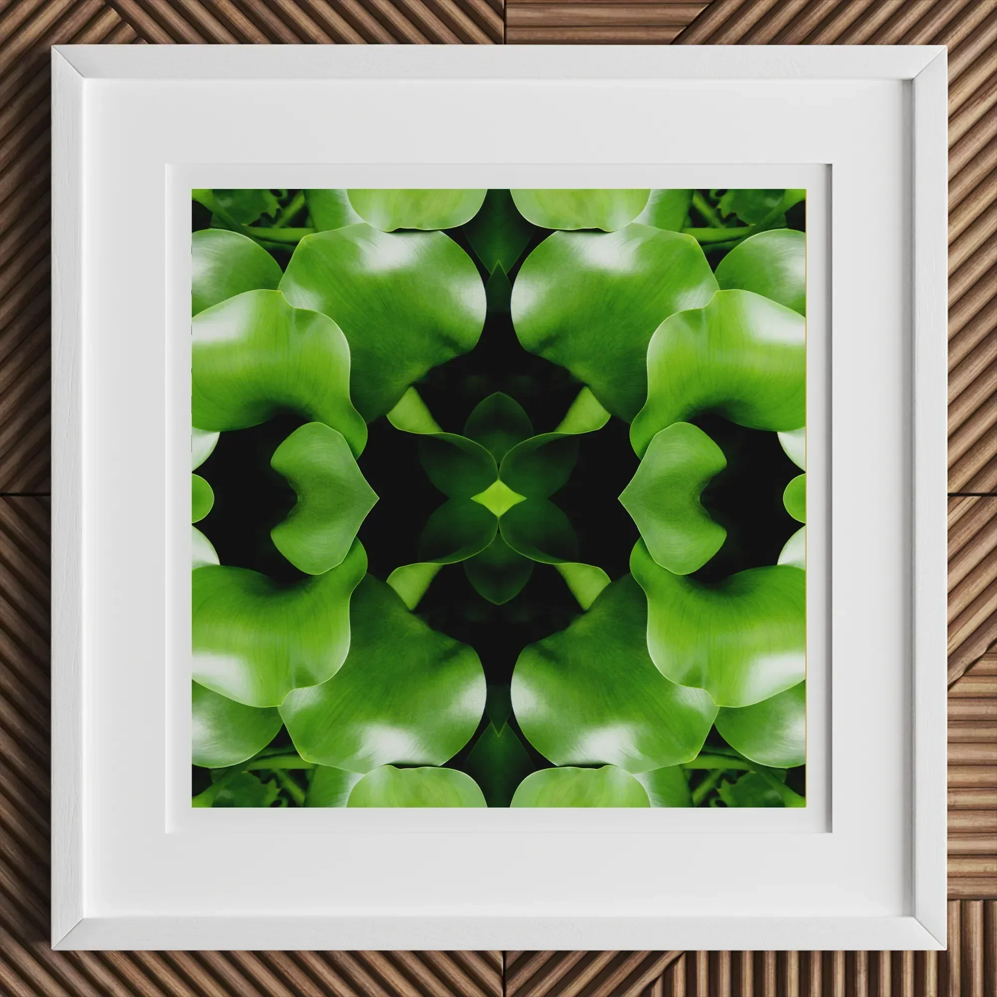 Take me to your Leader - Trippy Leaves Op Art Print, 12x12’’ / 31x31cm / White Frame / 2’’ Matboard, Framed Piece Abstract Art Symmetrical