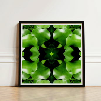 Framed Square Art Print Symmetrical Kaleidoscopic Pattern Vibrant Botanical Op, Verdant Vortex, Mind-bending