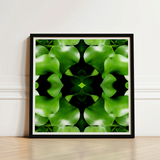 Framed Square Art Print Symmetrical Kaleidoscopic Pattern Vibrant Botanical Op, Verdant Vortex, Mind-bending