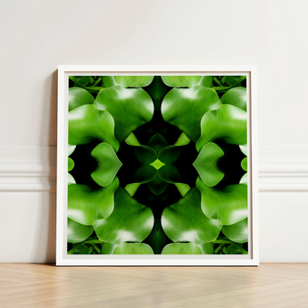 Framed Square Art Print Symmetrical Kaleidoscopic Pattern Vibrant Botanical Op, Verdant Vortex, Mind-bending