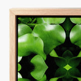 Framed Canvas Print Symmetrical Kaleidoscopic Pattern Vibrant Green Botanical Op Art, Verdant Vortex, Mind-bending