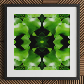 Take me to your Leader - Trippy Leaves Op Art Print / Canvas Framed Symmetrical Kaleidoscopic Pattern Vibrant Green Botanical, Verdant