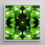 Take me to your Leader - Trippy Leaves Op Art Print / Canvas Square-framed Abstract Botanical Symmetrical Kaleidoscopic Pattern, Verdant