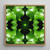Take me to your Leader - Trippy Leaves Op Art Print / Canvas Square-framed Artwork Symmetrical Kaleidoscopic Pattern Vibrant Green
