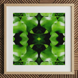 Take me to your Leader - Trippy Leaves Op Art Print / Canvas Square-framed Artwork Symmetrical Kaleidoscopic Pattern Vibrant Green Leaves