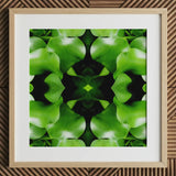 Take me to your Leader - Trippy Leaves Op Art Print / Canvas Square-framed Artwork Symmetrical Kaleidoscopic Pattern Vibrant Green
