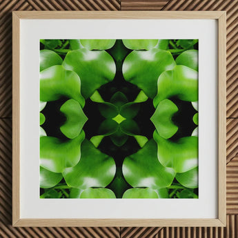 Take me to your Leader - Trippy Leaves Op Art Print / Canvas Square-framed Artwork Symmetrical Kaleidoscopic Pattern Vibrant Green