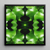 Take me to your Leader - Trippy Leaves Op Art Print / Canvas Square-framed Artwork Symmetrical Kaleidoscopic Pattern Vibrant Green Leaves