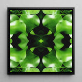 Take me to your Leader - Trippy Leaves Op Art Print / Canvas Square-framed Artwork Symmetrical Kaleidoscopic Pattern Vibrant Green