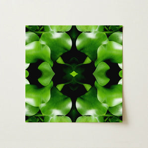 Take me to your Leader - Trippy Leaves Op Art Print / Canvas Vibrant Green Leaf Pattern Symmetrical Kaleidoscopic Design Square Botanical,
