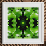 Take me to your Leader - Trippy Leaves Op Art Print / Canvas White-framed Square Art Print Symmetrical Kaleidoscopic Pattern Vibrant