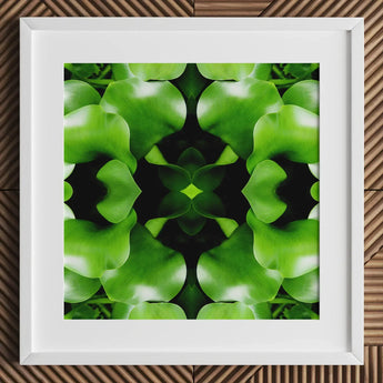 Take me to your Leader - Trippy Leaves Op Art Print / Canvas White-framed Square Symmetrical Kaleidoscopic Pattern Vibrant Botanical,