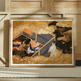 Tale of Genji - Japanese Courtly Aesthetics Art Print / Canvas, Genji Kneels Beneath, Japanese Courtly Aesthetics, Rolled-back Eaves