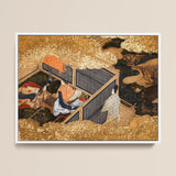 Tale of Genji - Japanese Courtly Aesthetics Art Print / Canvas, Genji Kneels Beneath, Japanese Courtly Aesthetics, Rolled-back Eaves