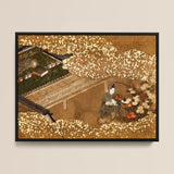 Tale of Genji - Japanese Garden Woodblock Art Print / Canvas Framed Japanese-style Painting Figure Traditional Attire Blossoms Ornate