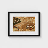 Tale of Genji - Japanese Garden Woodblock Art Print / Canvas, Courtier Kneels Patterned Robes, Prints