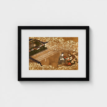 Tale of Genji - Japanese Garden Woodblock Art Print / Canvas, Courtier Kneels Patterned Robes, Prints