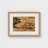 Tale of Genji - Japanese Garden Woodblock Art Print / Canvas, Courtier Kneels Patterned Robes, Prints