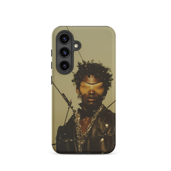 On Target - Black Gay Biker Queen Phone Case Samsung Galaxy S24 / Matte Sleek Matte-finish Phone Case Portrait Person Curly Hair Black Gay