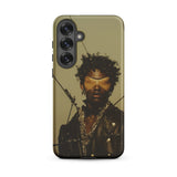 On Target - Black Gay Biker Queen Phone Case Samsung Galaxy S25 Plus / Matte Sleek Olive-green Phone Case Portrait Person Curly Hair Black