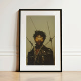 On Target - Tamil Gay Motorcycle Queen Art Print / Canvas Black-framed Portrait Person Dark Leather Attire Caught, Mid-transfiguration,