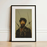 On Target - Tamil Gay Motorcycle Queen Art Print / Canvas Black-framed Portrait Person Dark Leather Attire Caught, Mid-transfiguration,