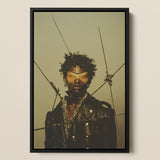 On Target - Tamil Gay Motorcycle Queen Art Print / Canvas Black-framed Stylized Portrait Person Black Leather Caught, Mid-transfiguration,