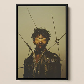 On Target - Tamil Gay Motorcycle Queen Art Print / Canvas Black-framed Stylized Portrait Person Black Leather Caught, Mid-transfiguration,