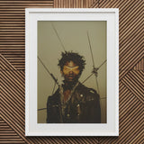 On Target - Tamil Gay Motorcycle Queen Art Print / Canvas White Framed Portrait Man Gold Chain Sunglasses Caught, Mid-transfiguration,