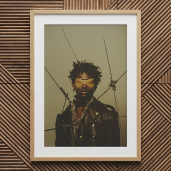 On Target - Tamil Gay Motorcycle Queen Art Print / Canvas Wooden Framed Portrait Person Dark Hair Sunglasses Caught, Mid-transfiguration,
