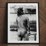 Tattooed Betto - Sexy Japanese Horse-man Art Print / Canvas Black Framed White Irezumi, Chrysanthemum Blooms, Situates Prints