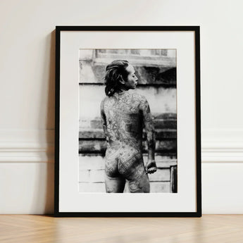 Tattooed Betto - Sexy Japanese Horse-man Art Print / Canvas Black-framed Black-and-white Photographic Person Intricate Tattoos Arms