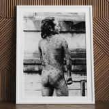 Tattooed Betto - Sexy Japanese Horse-man Art Print / Canvas White Framed Black Photograph Man Irezumi, Chrysanthemum Blooms, Situates Prints