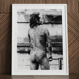 Tattooed Betto - Sexy Japanese Horse-man Art Print / Canvas White Framed Black Photograph Man Irezumi, Chrysanthemum Blooms, Situates Prints