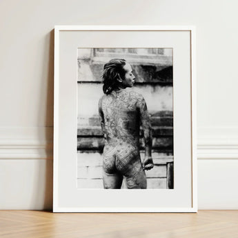 Tattooed Betto - Sexy Japanese Horse-man Art Print / Canvas White-framed Black-and-white Photographic Person Intricate Full-body Tattoos