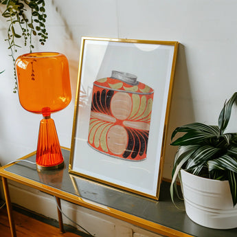 Tea Caddy - Jacob Gielens 1930s Kitchen Art Print / Canvas Orange Glass Table Lamp Flared Shade Tapered Base Jacob Gielens’ Kitchen,