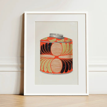 Tea Caddy - Jacob Gielens 1930s Kitchen Art Print / Canvas Vibrant Hand-painted Illustration Cylindrical Tin Bold Orange Black Gielens’,