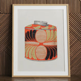 Tea Caddy - Jacob Gielens 1930s Kitchen Art Print / Canvas Vibrant Orange Black Beige Patterned Tin Illustration Light Jacob Gielens’