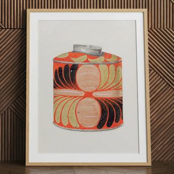 Tea Caddy - Jacob Gielens 1930s Kitchen Art Print / Canvas Vibrant Orange Black Beige Patterned Tin Illustration Light Gielens’,