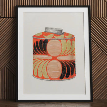 Tea Caddy - Jacob Gielens 1930s Kitchen Art Print / Canvas Vibrant Orange Black Beige Patterned Tin Silver Lid Gielens’, Wonderland, Prints